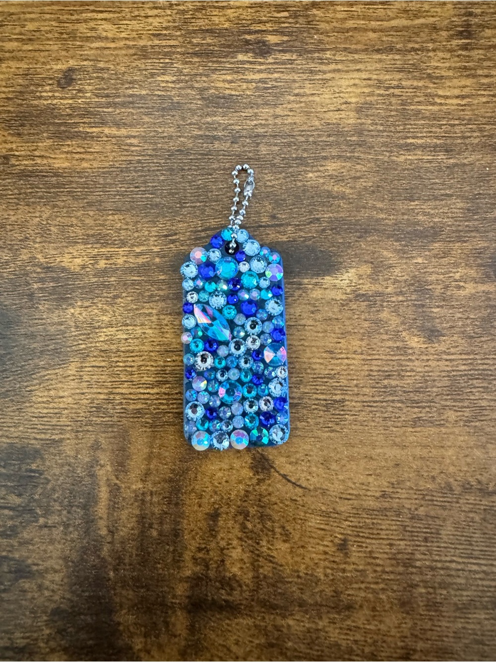 Coach Blue and Teal Upcrafted Crystal-Encrusted Hangtag Keychain Charm 2” - Picture 3 of 4